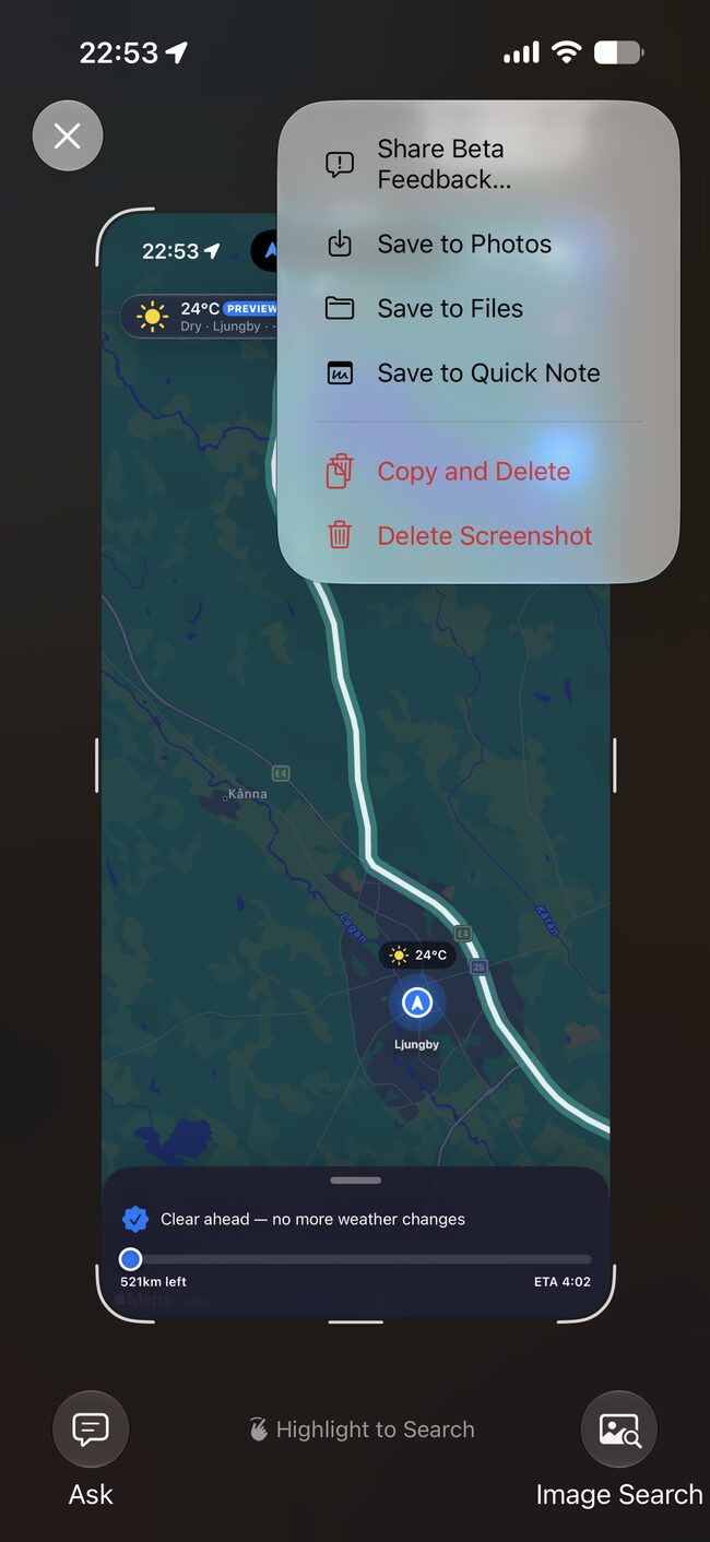 iPhone screenshot share menu showing Share Beta Feedback